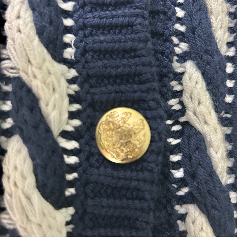 NWOT Martha Stewart Navy & White Preppy Gold Button Cardigan Sweater Size Medium - Picture 8 of 16